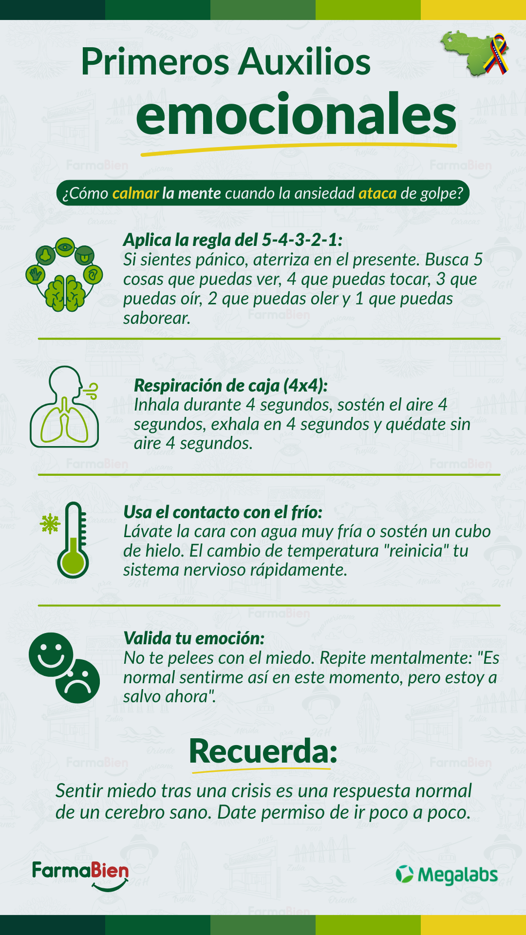 Esta imagen ofrece consejos para cuidar tu Bienestar. Si te sientes muy agobiado o has sufrido de choques emocionales consulta un especialista.